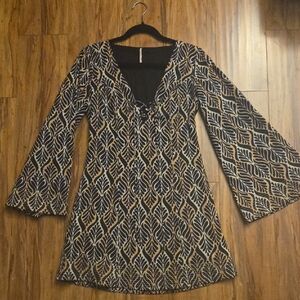 Free People Black and Gold Patterned Dress